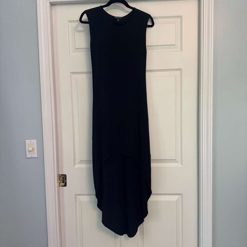 Women's Express T-Shirt Tank Dress XS Black Sleeveless High Low Hem